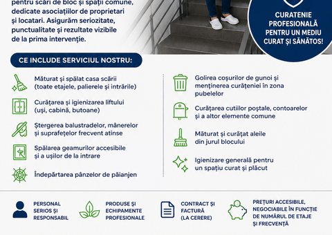 SERVICII PROFESIONALE DE CURĂȚENIE SCĂRI DE BLOC / ASOCIAȚII DE PROPRIETARI / ASOCIAȚII DE LOCATARI
